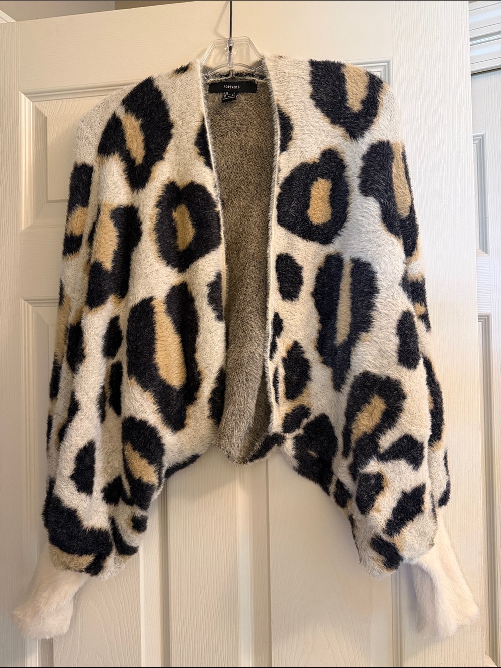 Forever 21 Leopard Teddy Sweater Jacket - Cream, Black & Brown